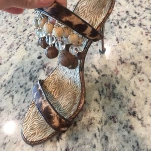 Manila Blahnik high. Leopard fur with bangles!